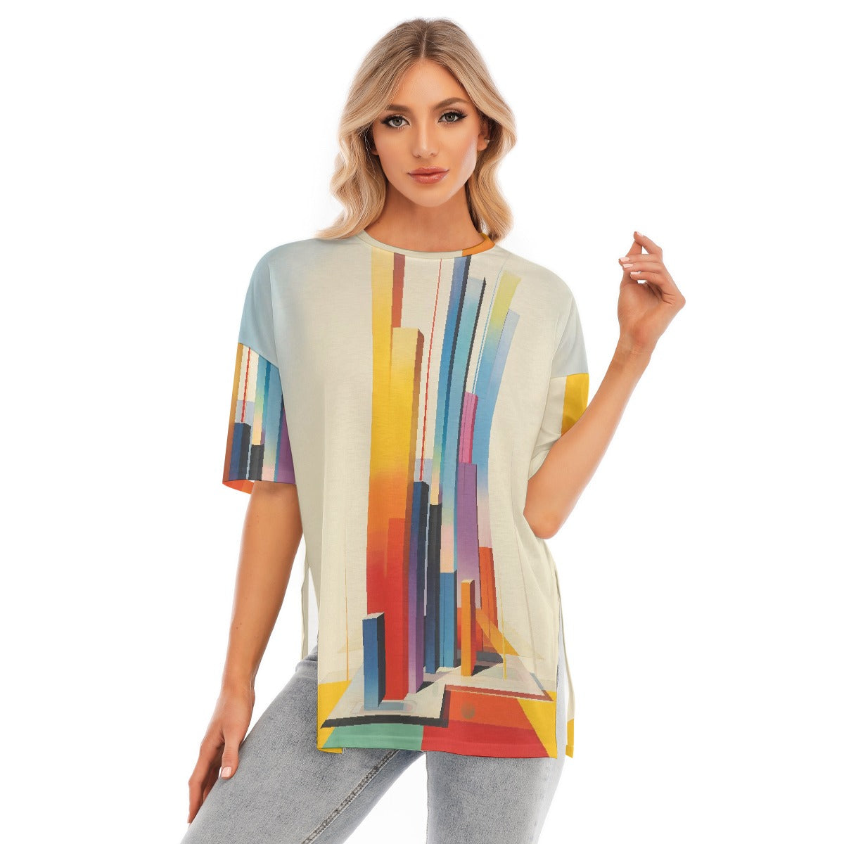 All-Over Print Women's Short Sleeves T-shirt With Hem Split