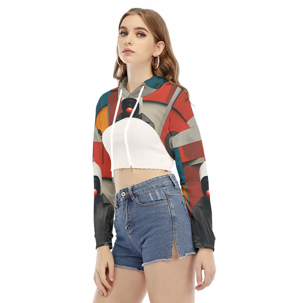 All-Over Print Women's Smock Short Hoodie With Long Sleeve