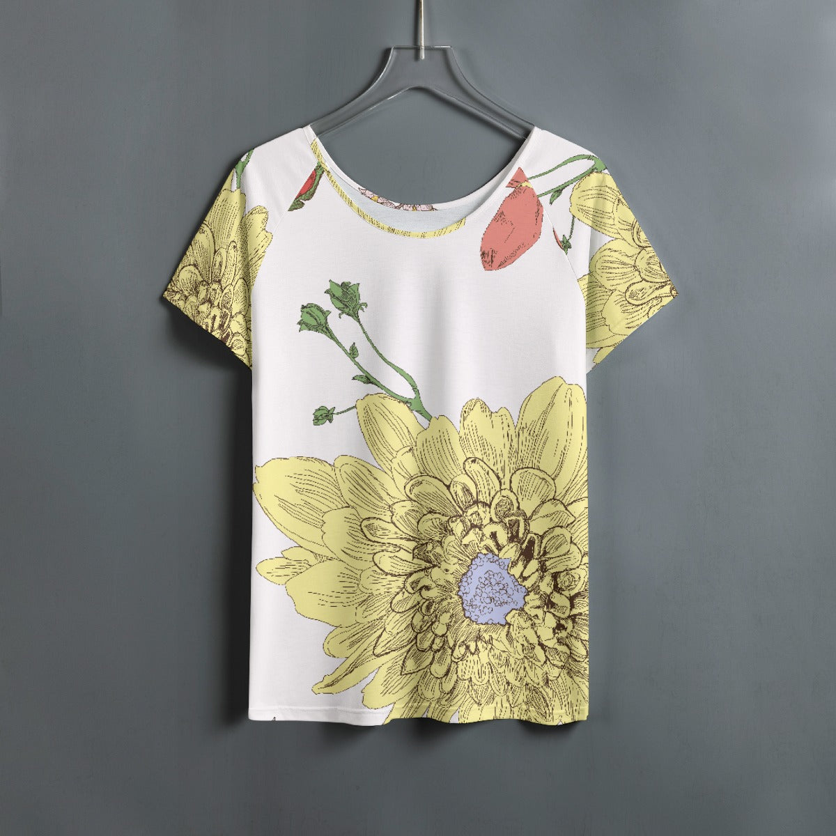 All-Over Print Women's Round Neck T-shirt With Raglan Sleeve