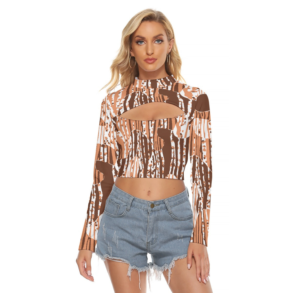 All-Over Print Women's Hollow Chest Keyhole Tight Crop Top