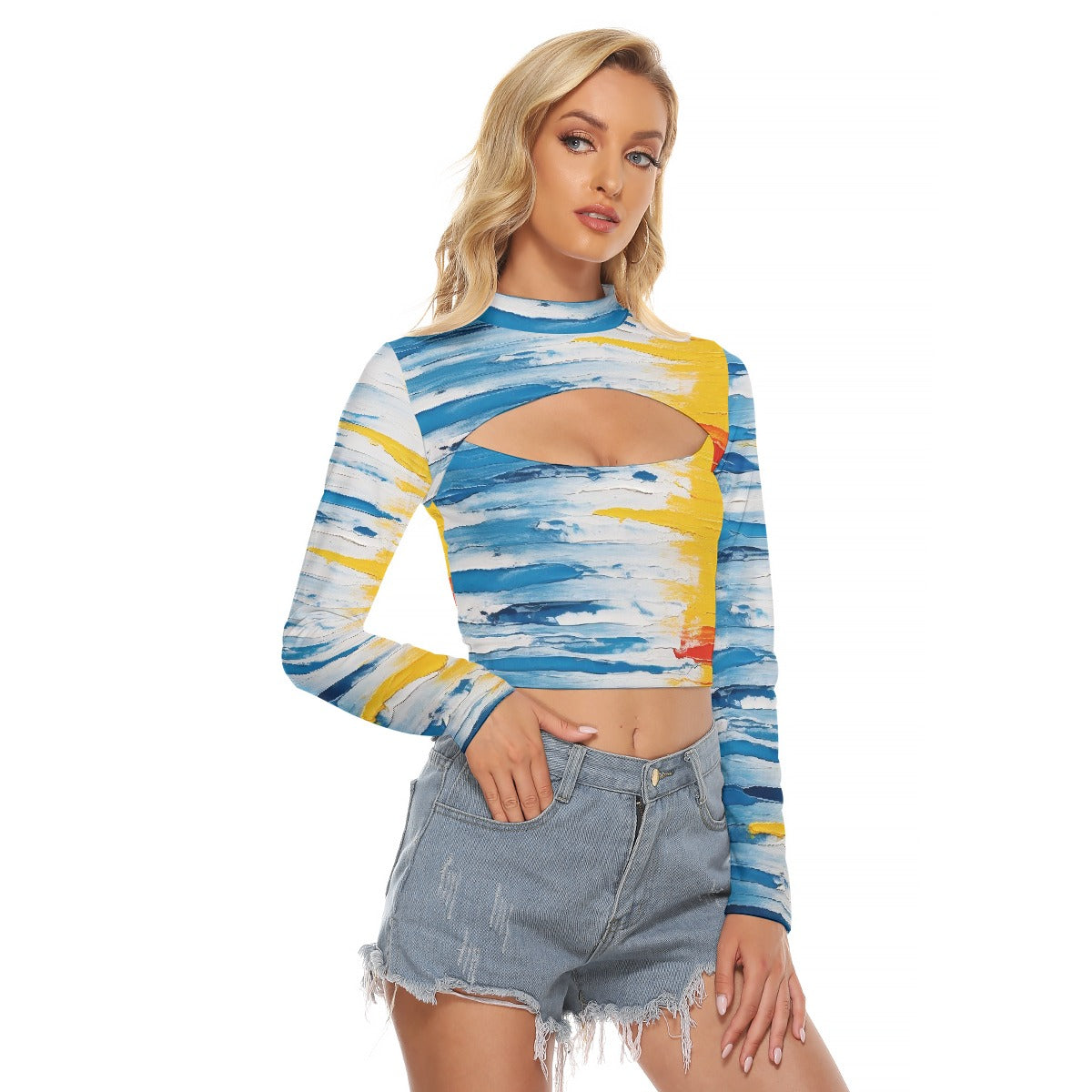 All-Over Print Women's Hollow Chest Keyhole Tight Crop Top