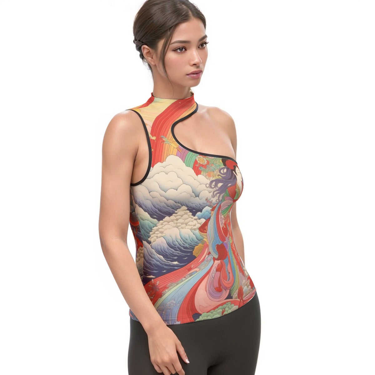 All-Over Print Women's Halter Sleeveless Asymmetrical Tank Top