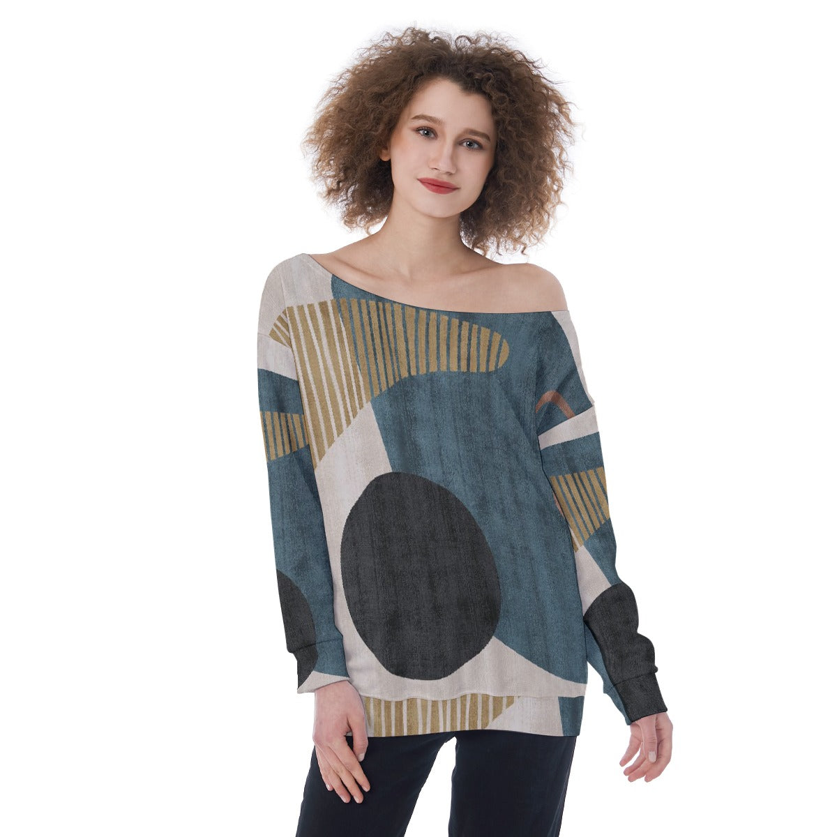 All-Over Print Oversized Women's Off-Shoulder Sweatshirt
