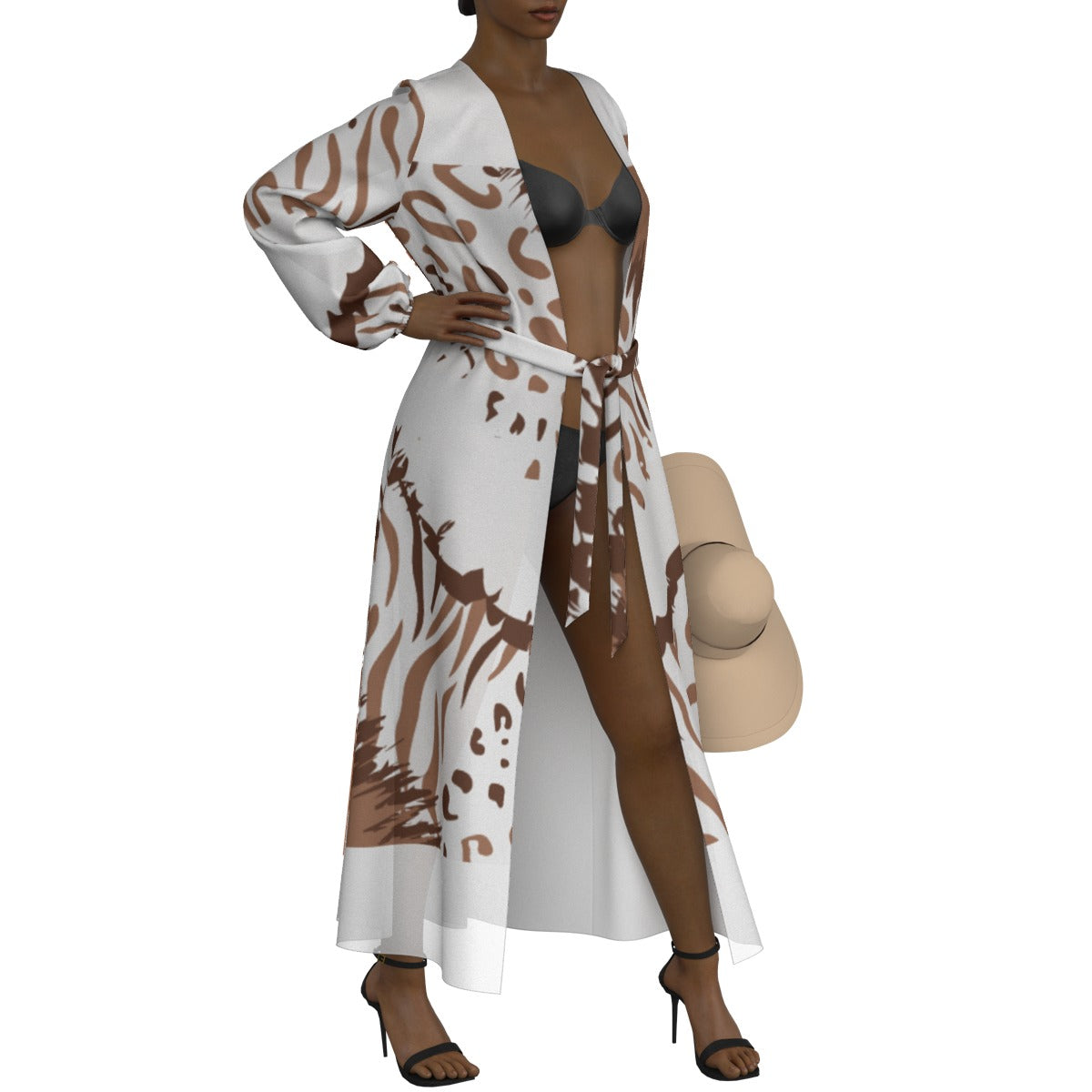 All-Over Print Women's Lace-up Chiffon Robe