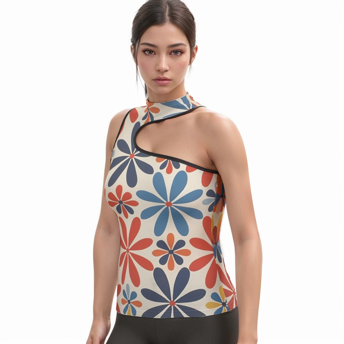 All-Over Print Women's Halter Sleeveless Asymmetrical Tank Top