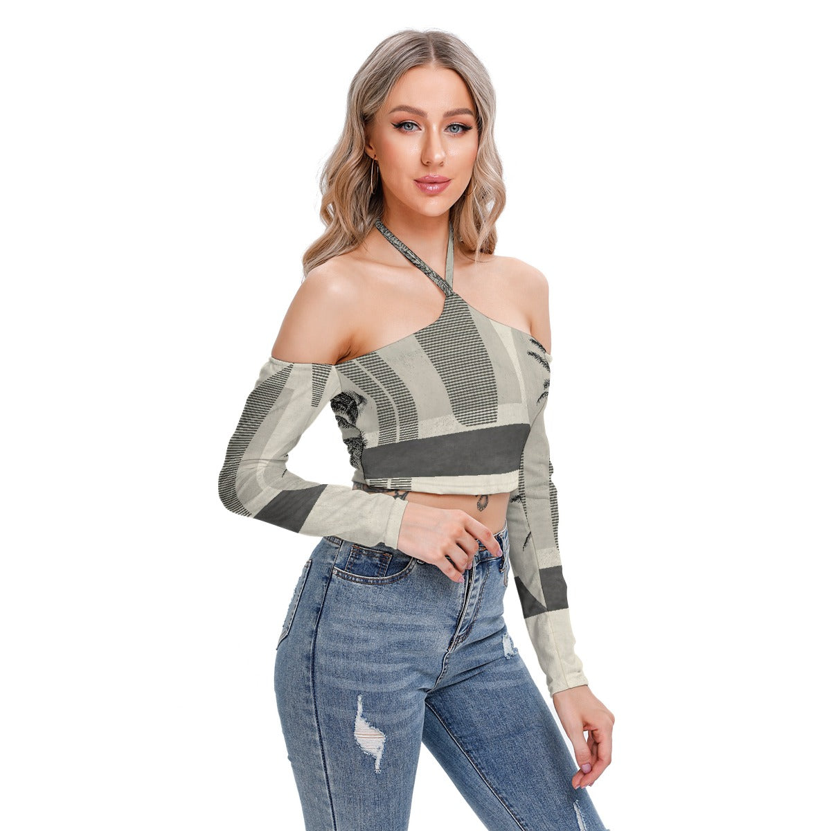 All-Over Print Women's Halter Lace-up Top