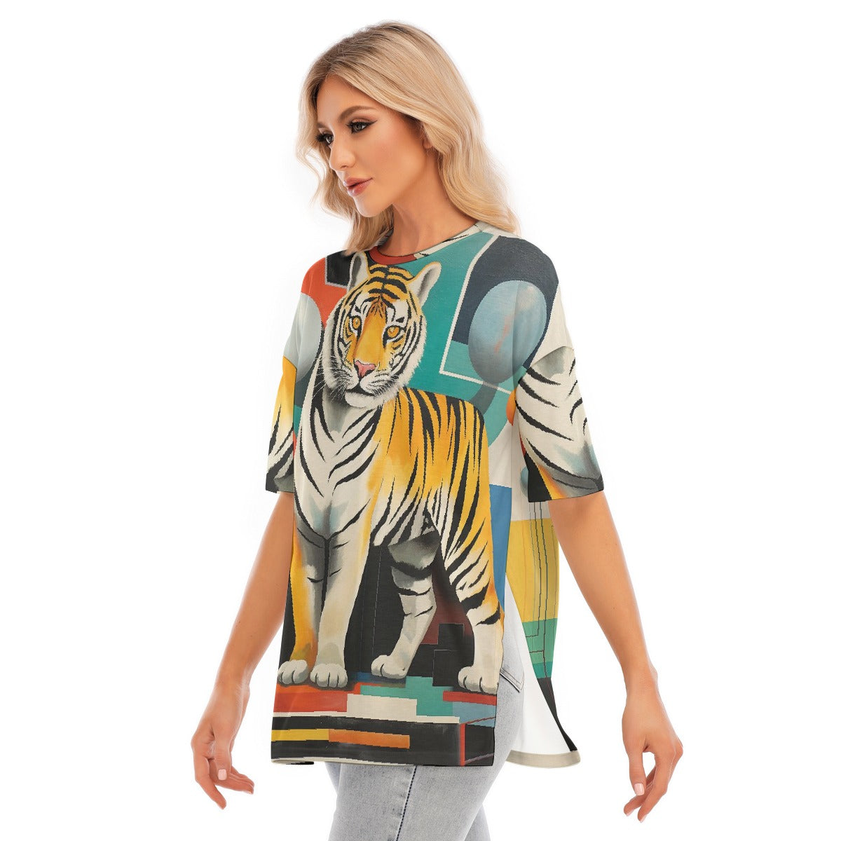 All-Over Print Women's Short Sleeves T-shirt With Hem Split