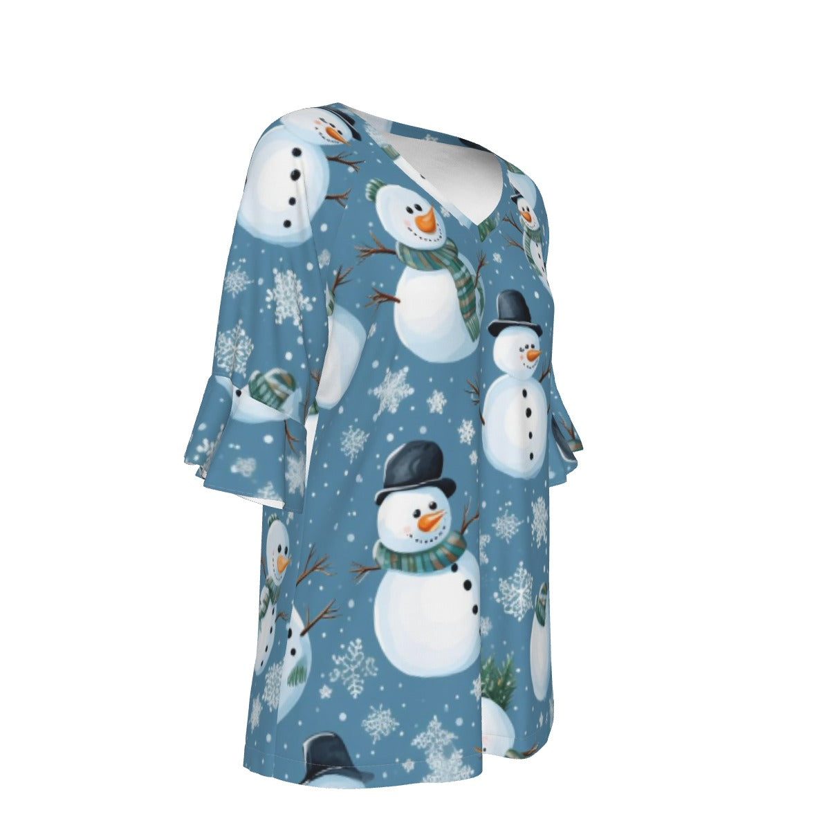 All-Over Print V-neck Women's T-shirt With Bell Sleeve