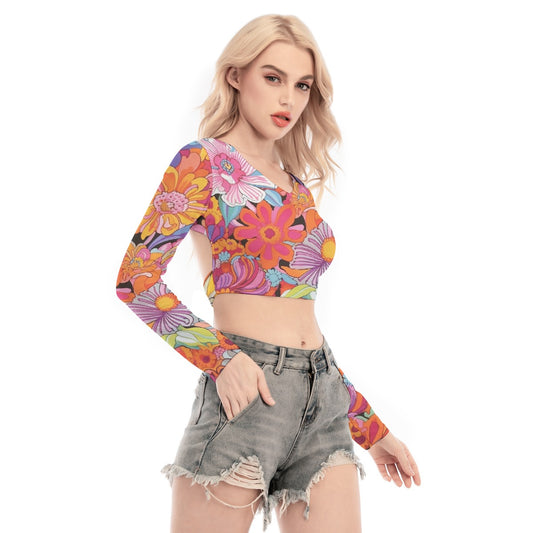 All-Over Print Women's Back Hollow T-shirt With Strap