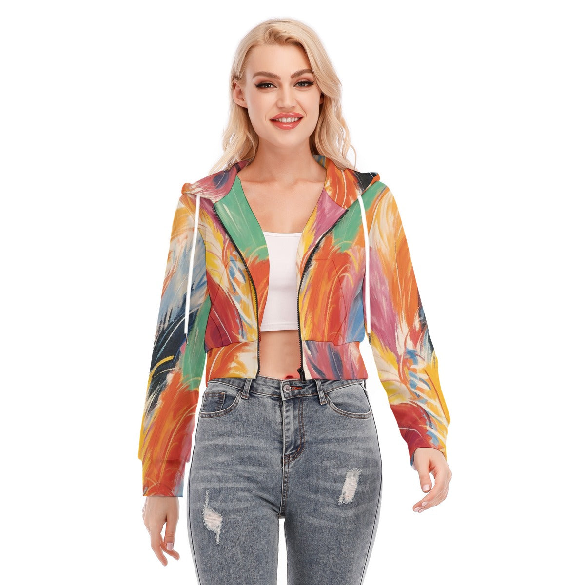 All-Over Print Women's Crop Top Hoodie With Zipper Closure