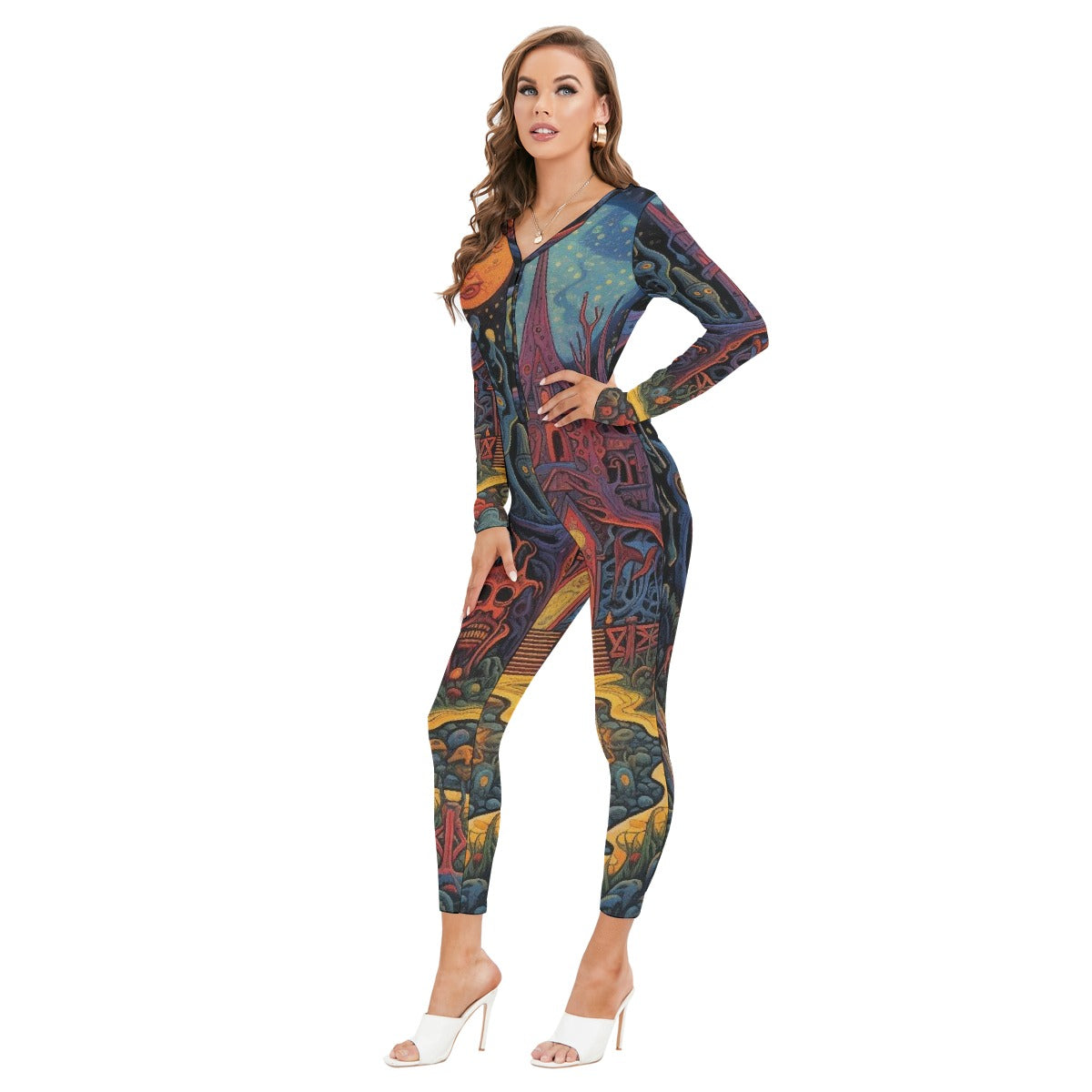 All-Over Print Women's Plunging Neck Jumpsuit