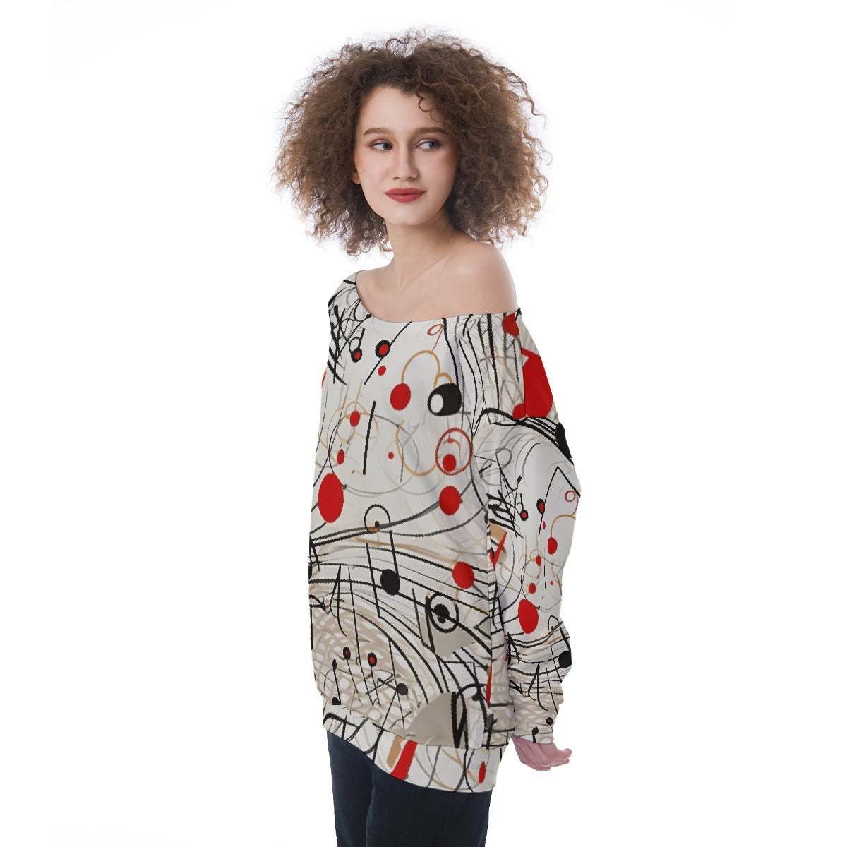 All-Over Print Oversized Women's Off-Shoulder Sweatshirt