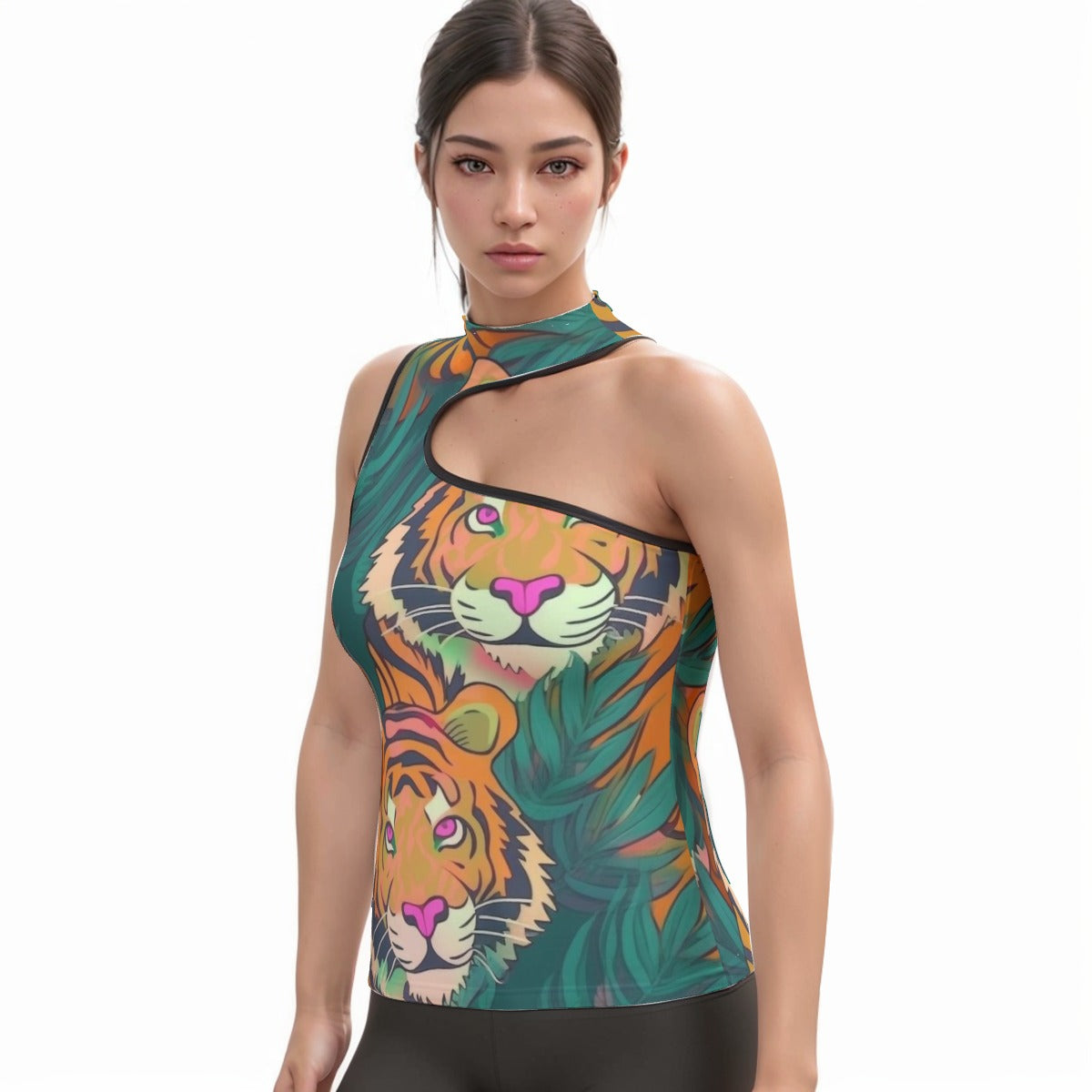 All-Over Print Women's Halter Sleeveless Asymmetrical Tank Top