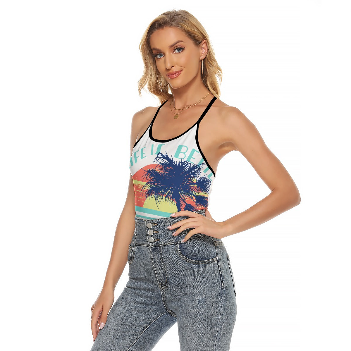 All-Over Print Women's Criss-Cross Open Back Tank Top