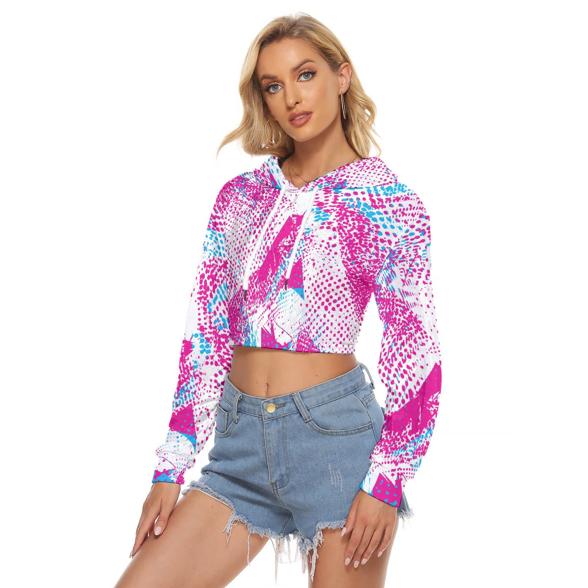 All-Over Print Women's Crop Top Hoodie|Velvet
