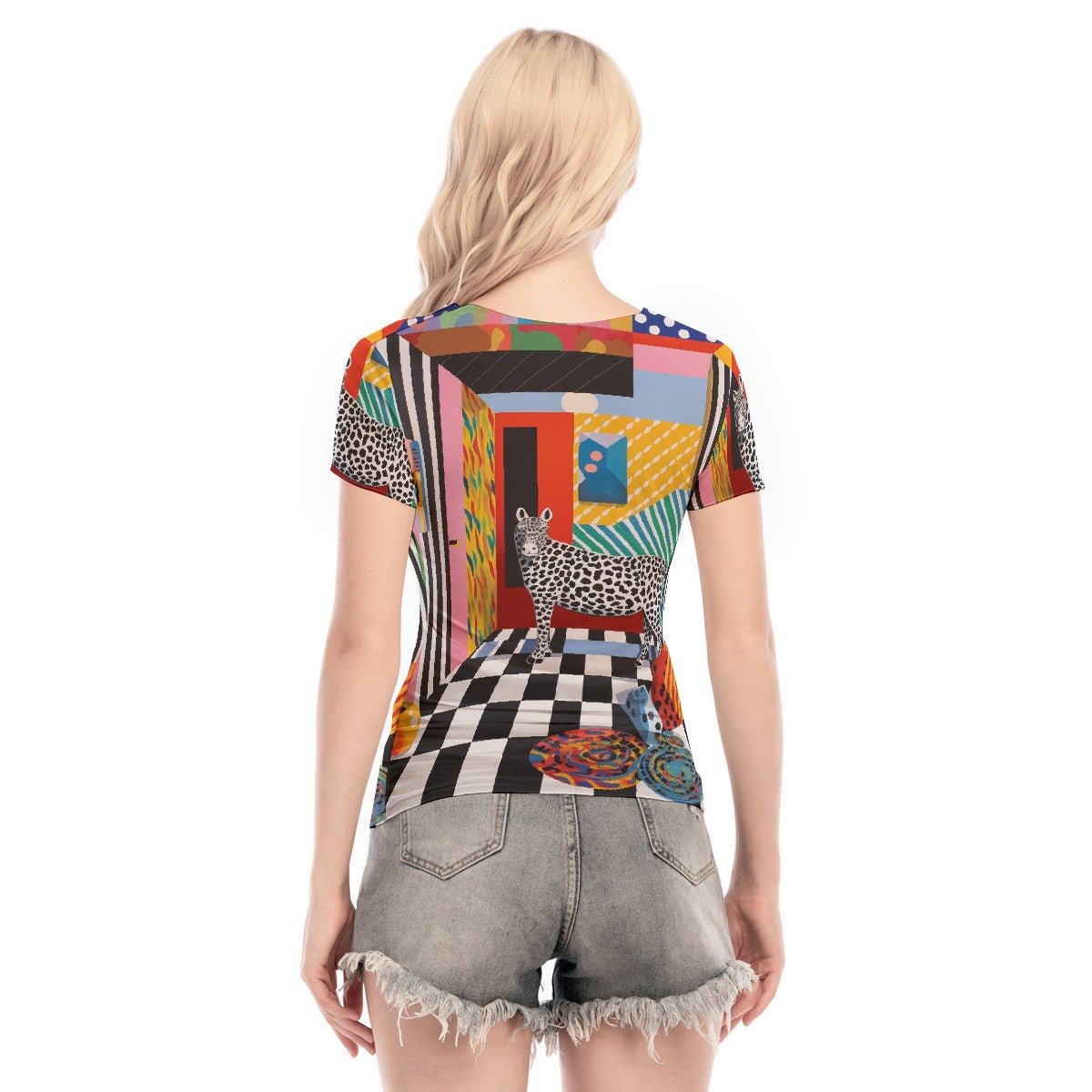 All-Over Print Women's Short Sleeve Mesh Blouse