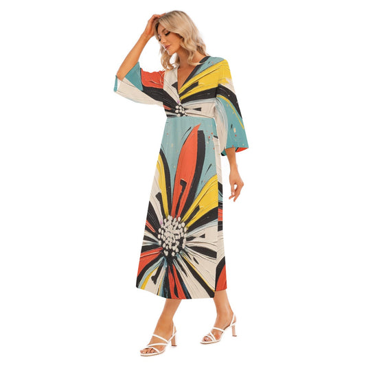 All-Over Print Women's Mid-Sleeve Long Dress