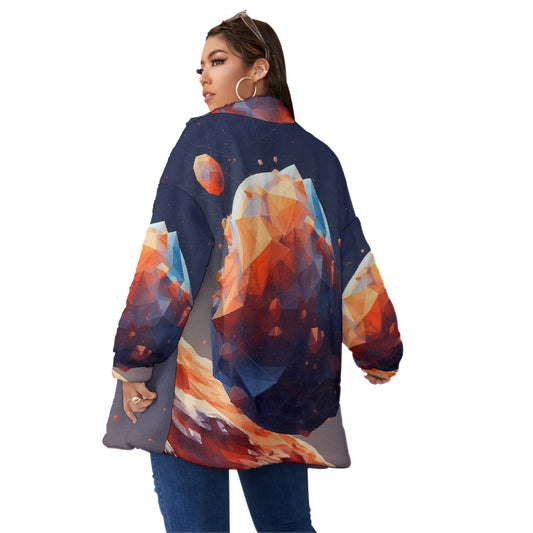 All-Over Print Unisex Borg Fleece Stand-up Collar Coat With Zipper Closure(Plus Size)