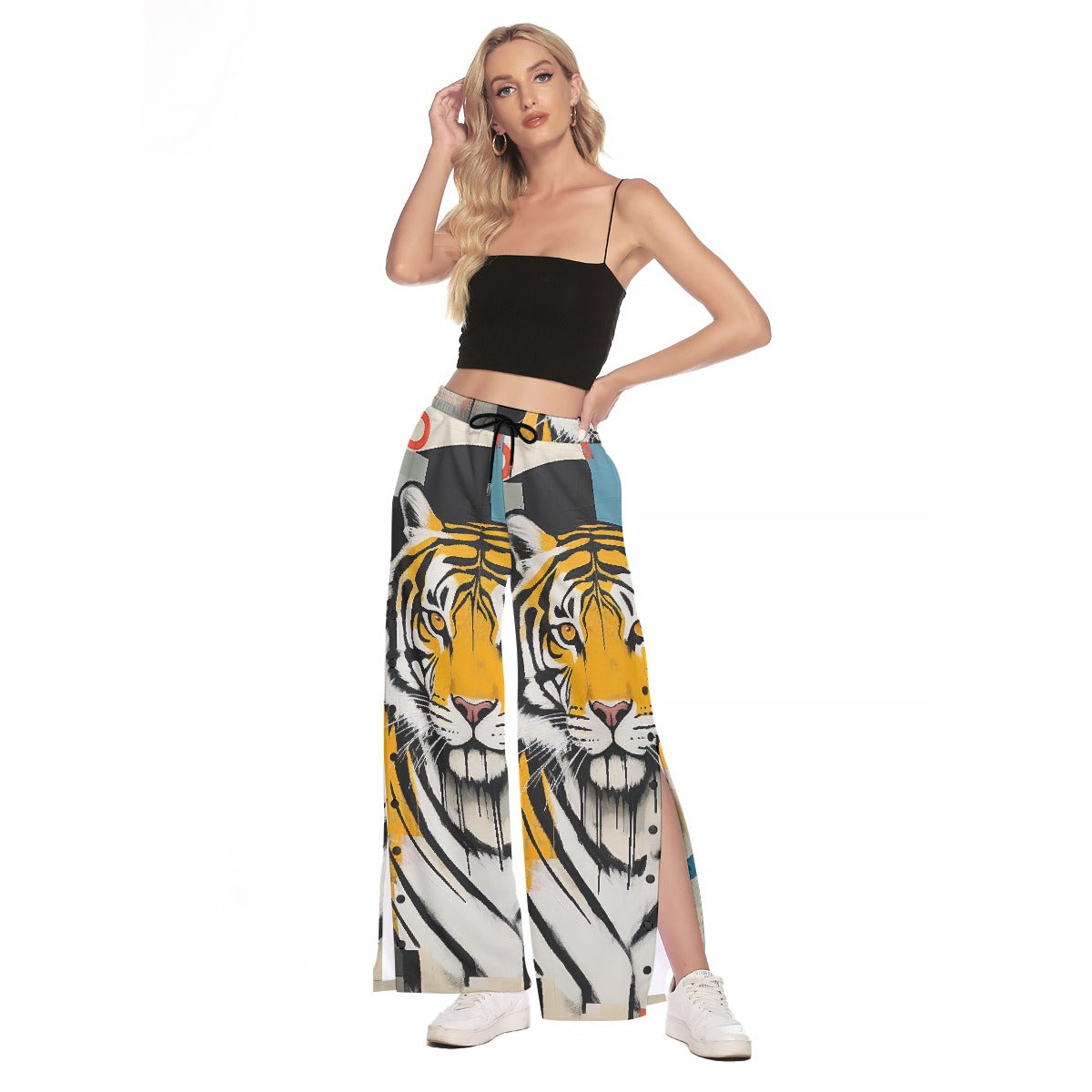 All-Over Print Women's Side Slit Snap Button Trousers