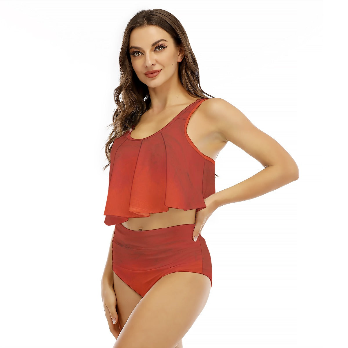 All-Over Print Women's Ruffled Vest Bikini Swimsuit