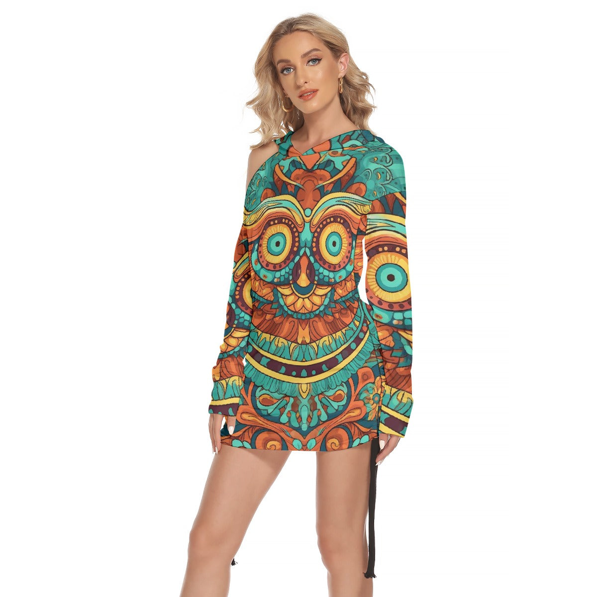 All-Over Print Women's One-shoulder Dress With Waist Shirring