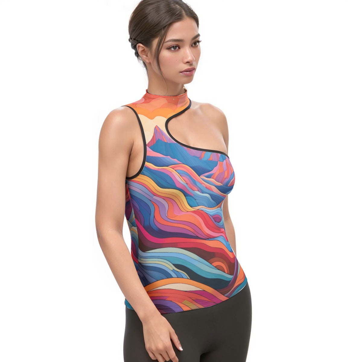 All-Over Print Women's Halter Sleeveless Asymmetrical Tank Top