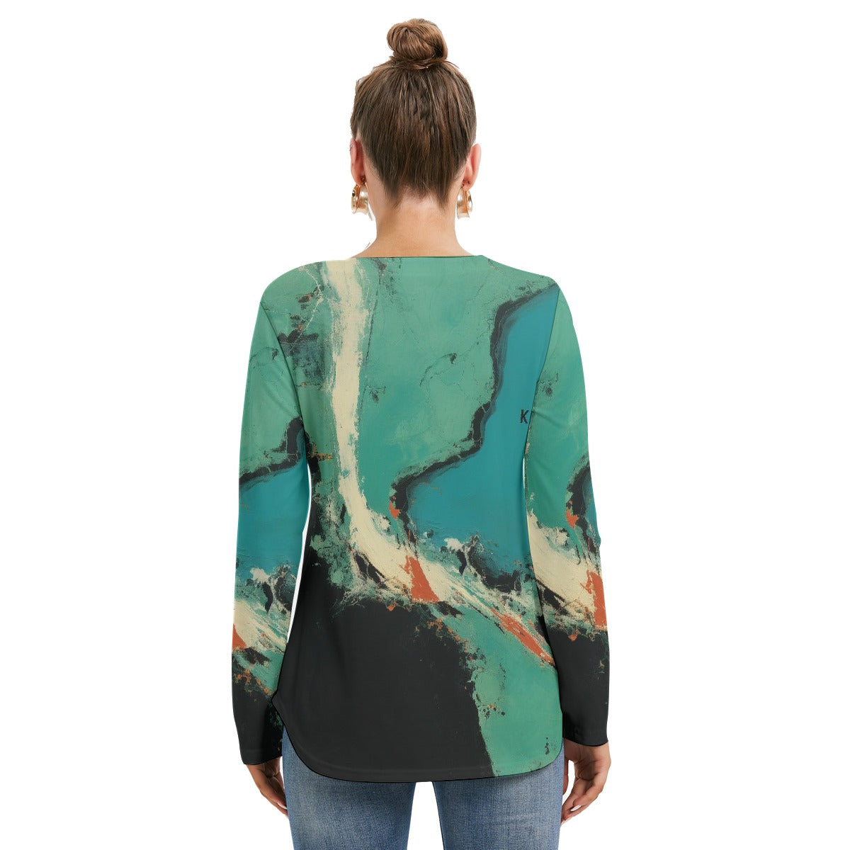 All-Over Print Women's Long Sleeve Neckline Tie Sweatshirt