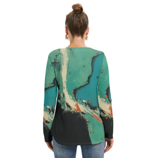 All-Over Print Women's Long Sleeve Neckline Tie Sweatshirt