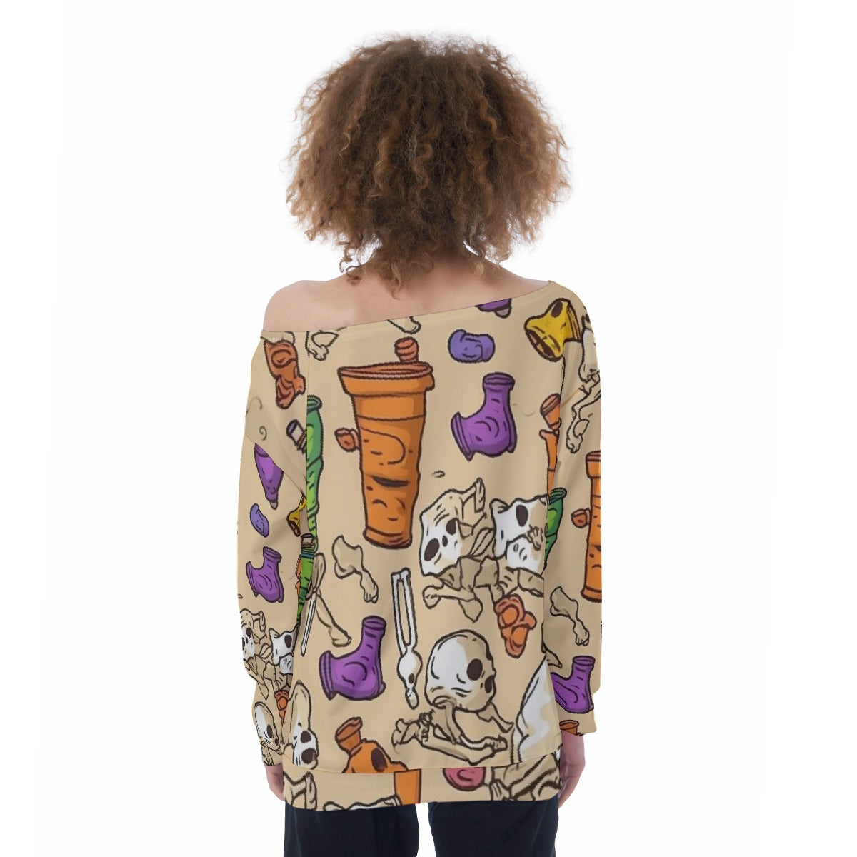 All-Over Print Oversized Women's Off-Shoulder Sweatshirt