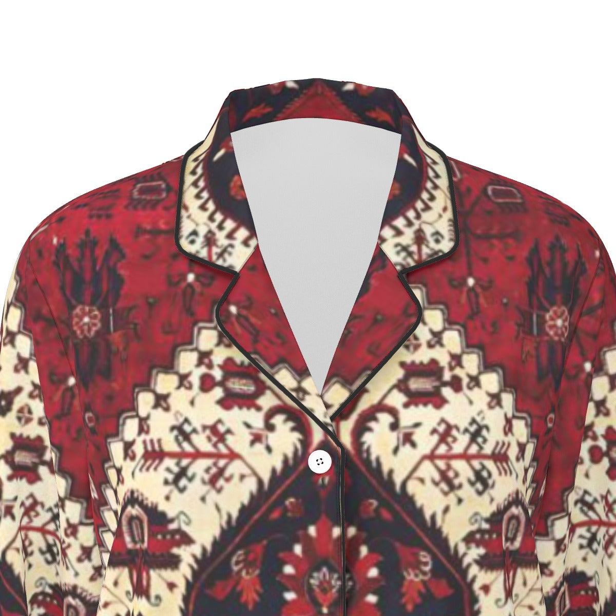 All-Over Print Women's Long Sleeve Pajama Set With Black Contrast Piping