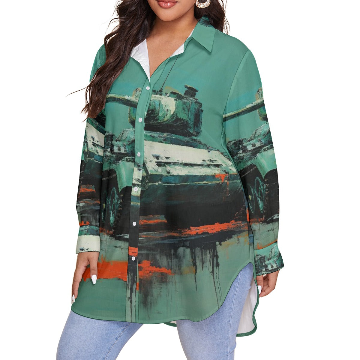 All-Over Print Women's Shirt With Long Sleeve(Plus Size)