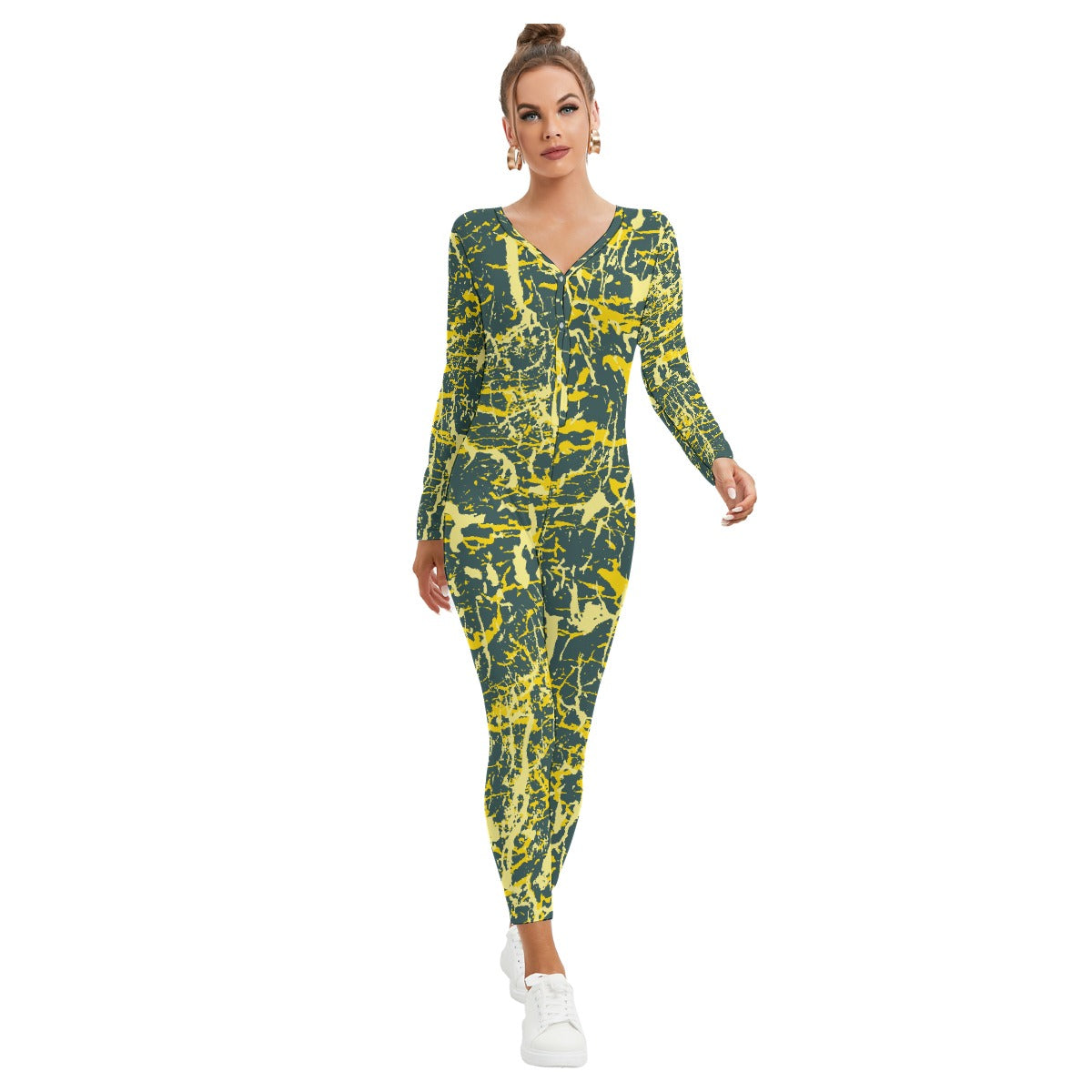 All-Over Print Women's Plunging Neck Jumpsuit