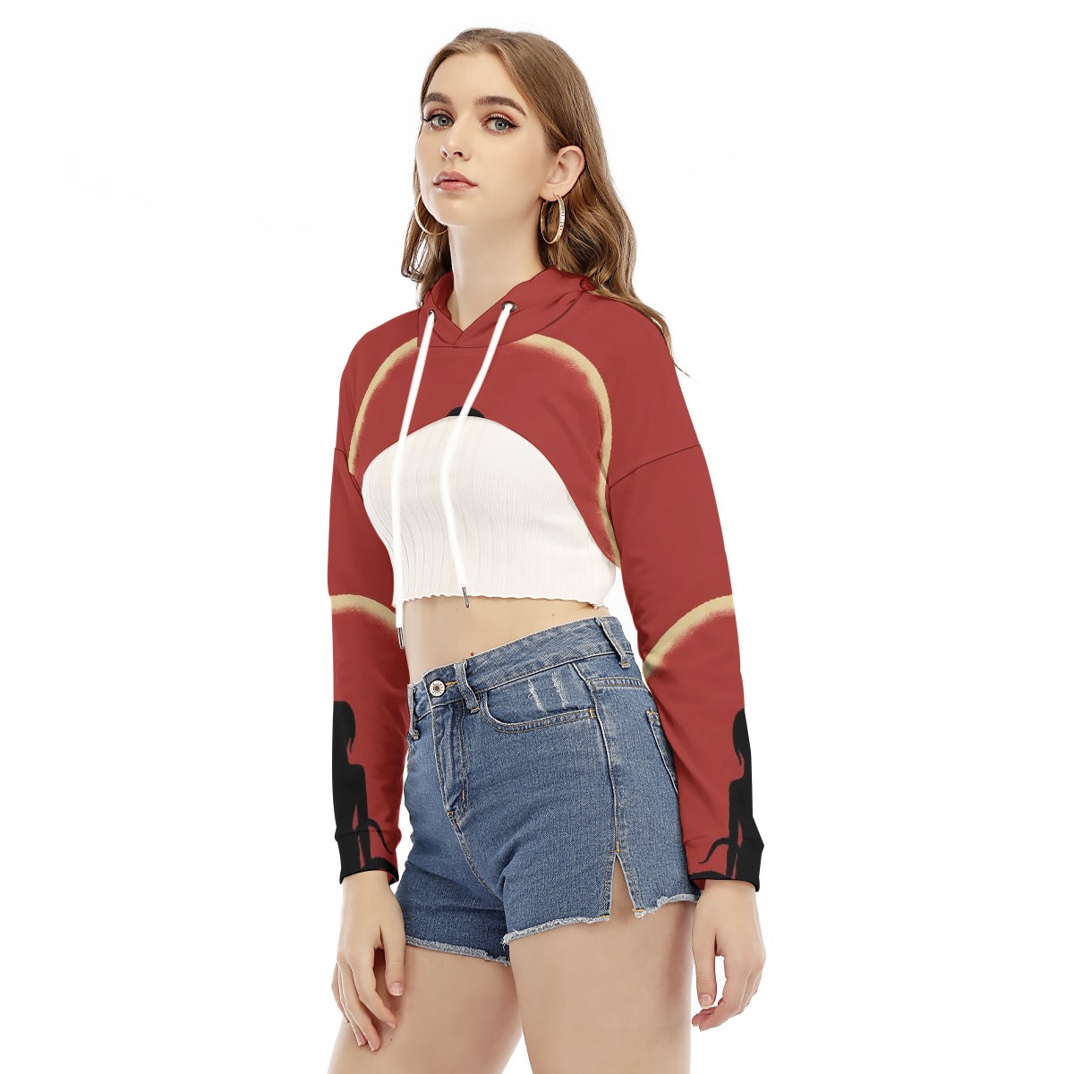 All-Over Print Women's Smock Short Hoodie With Long Sleeve