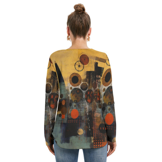All-Over Print Women's Long Sleeve Neckline Tie Sweatshirt