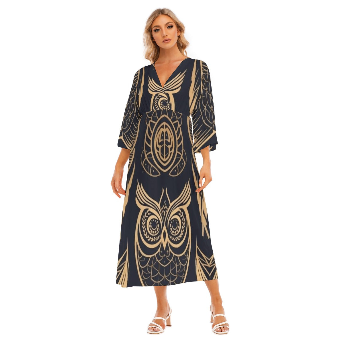 All-Over Print Women's Mid-Sleeve Long Dress