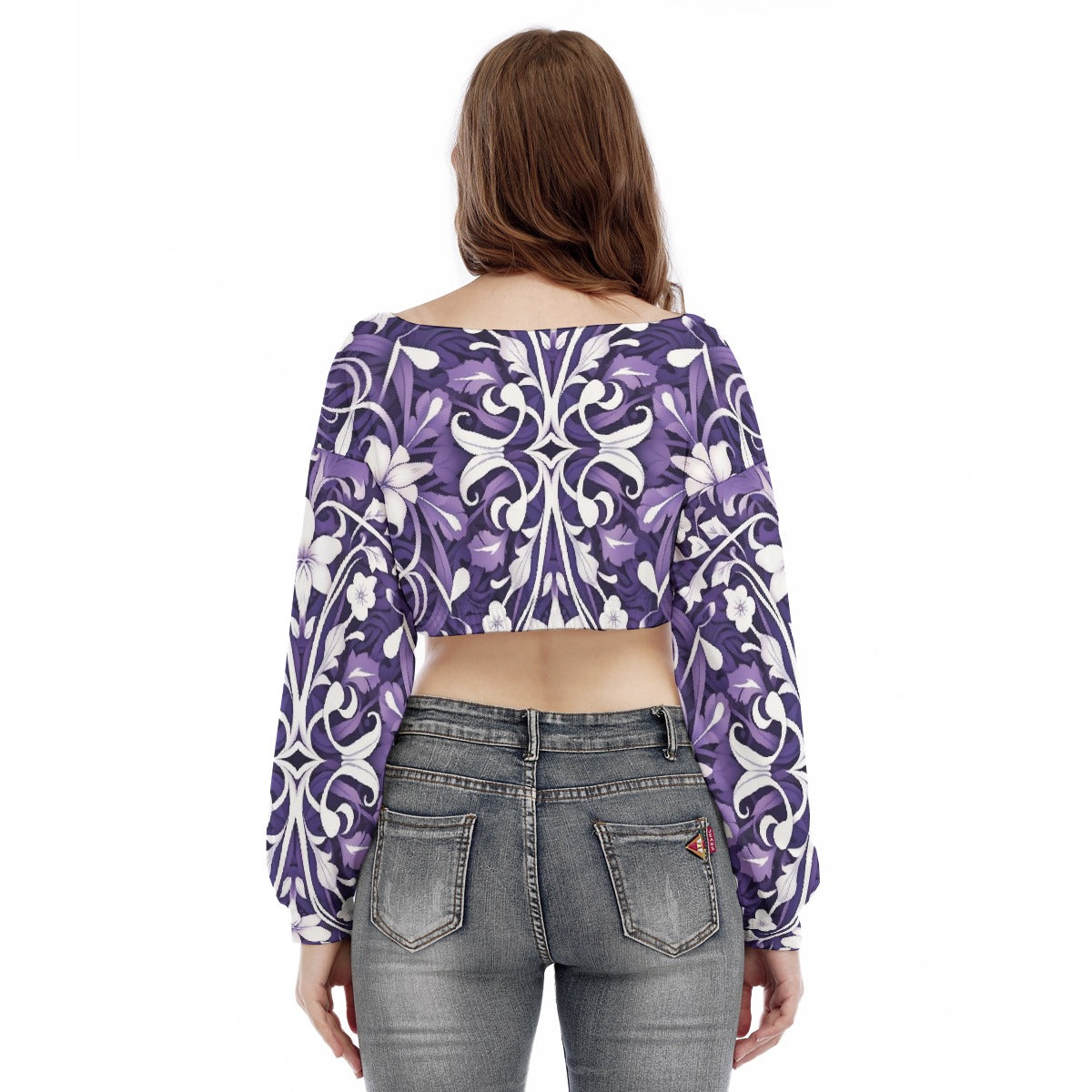 All-Over Print Women's V-neck Long Sleeve Cropped Sweatshirt