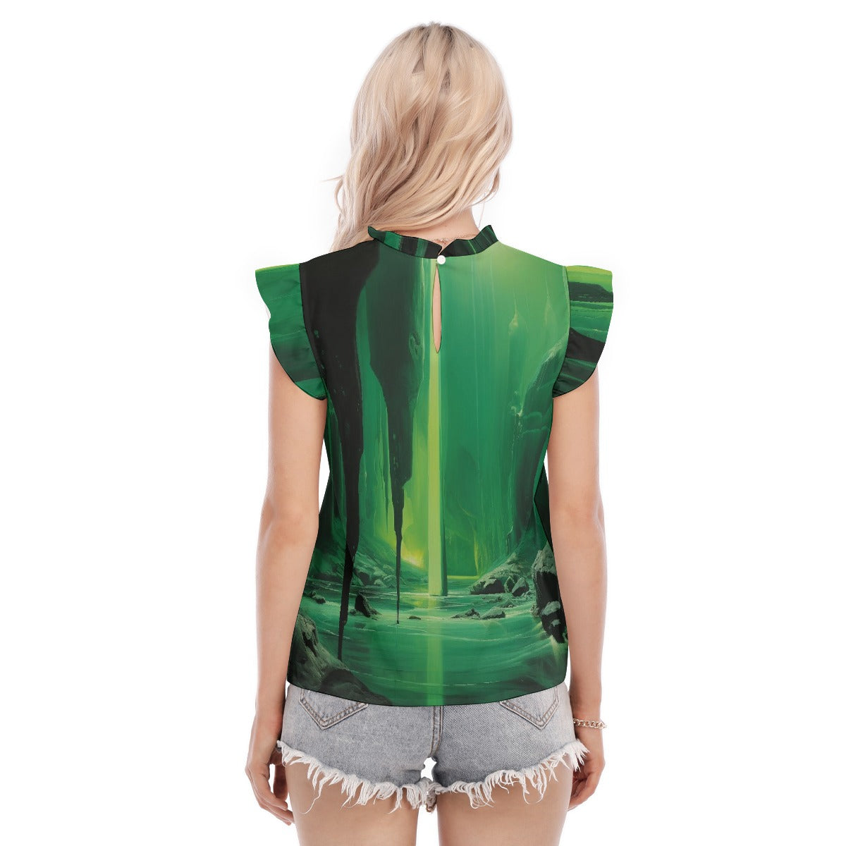 All-Over Print Women's Blouse With Ruffle Collar And Sleeve