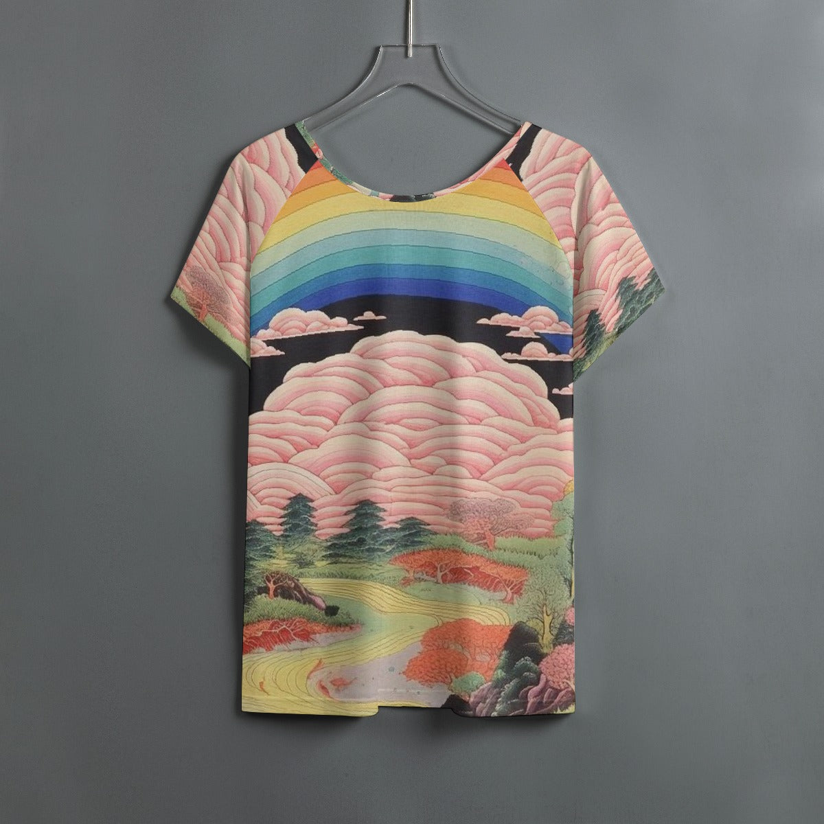 All-Over Print Women's Round Neck T-shirt With Raglan Sleeve