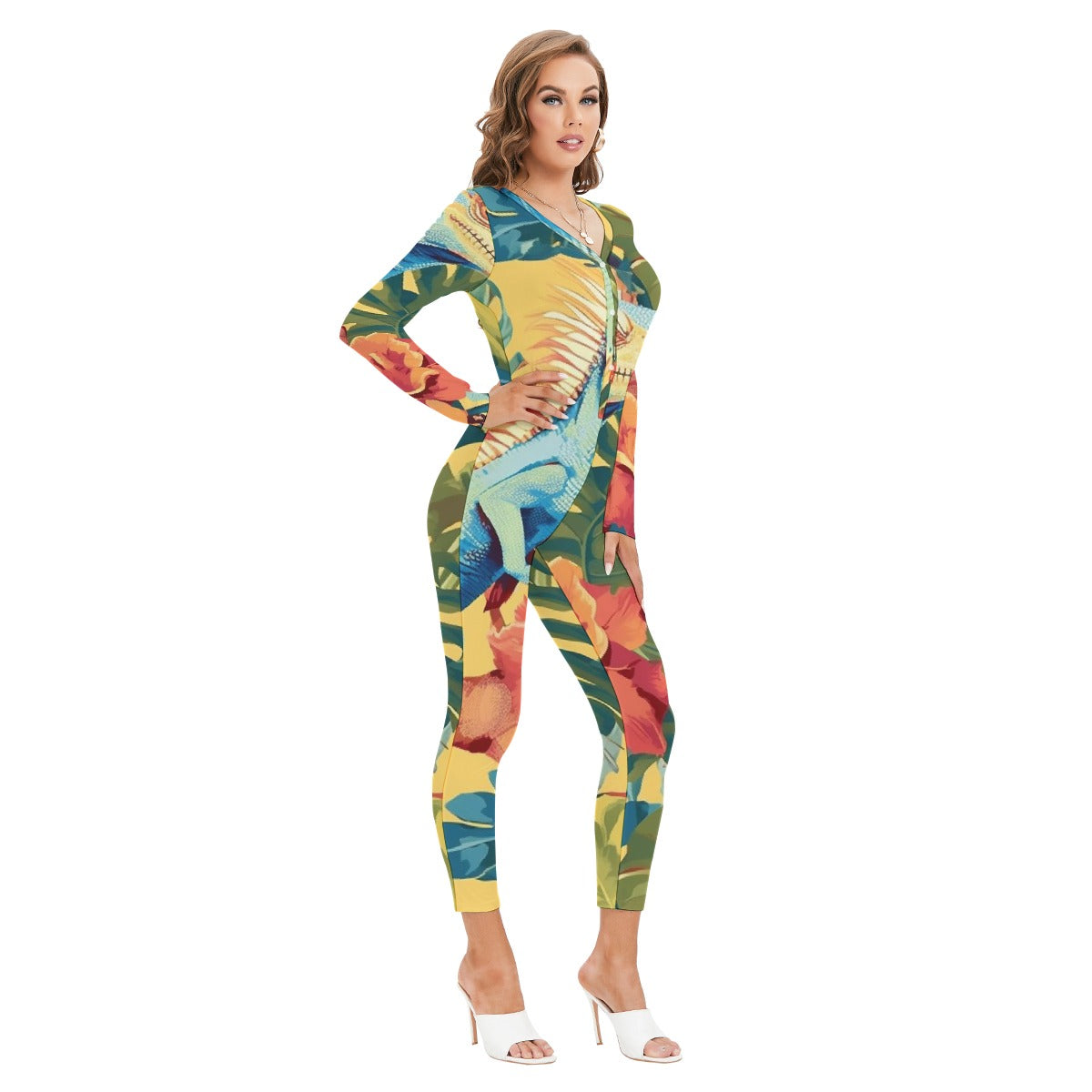 All-Over Print Women's Plunging Neck Jumpsuit