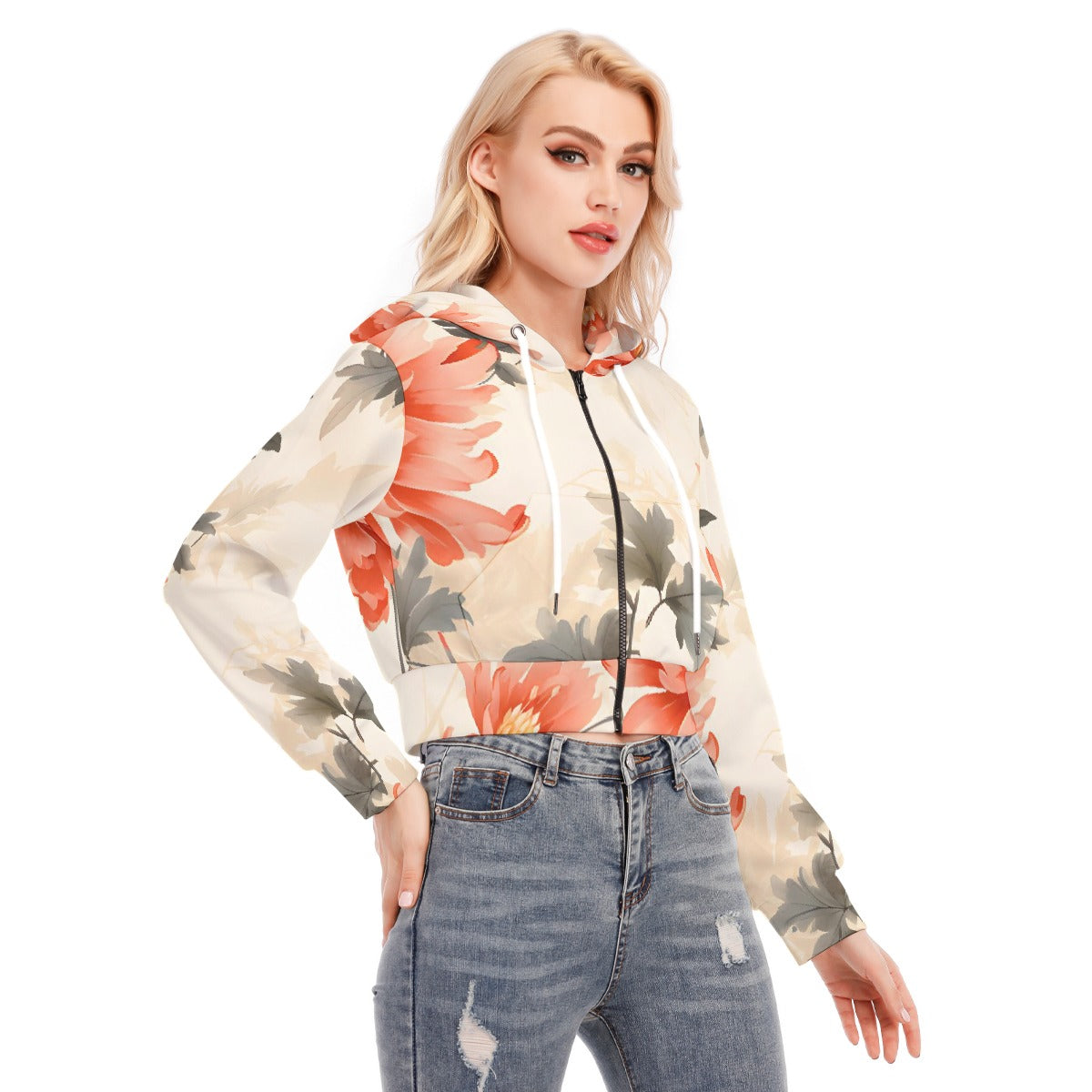 All-Over Print Women's Crop Top Hoodie With Zipper Closure