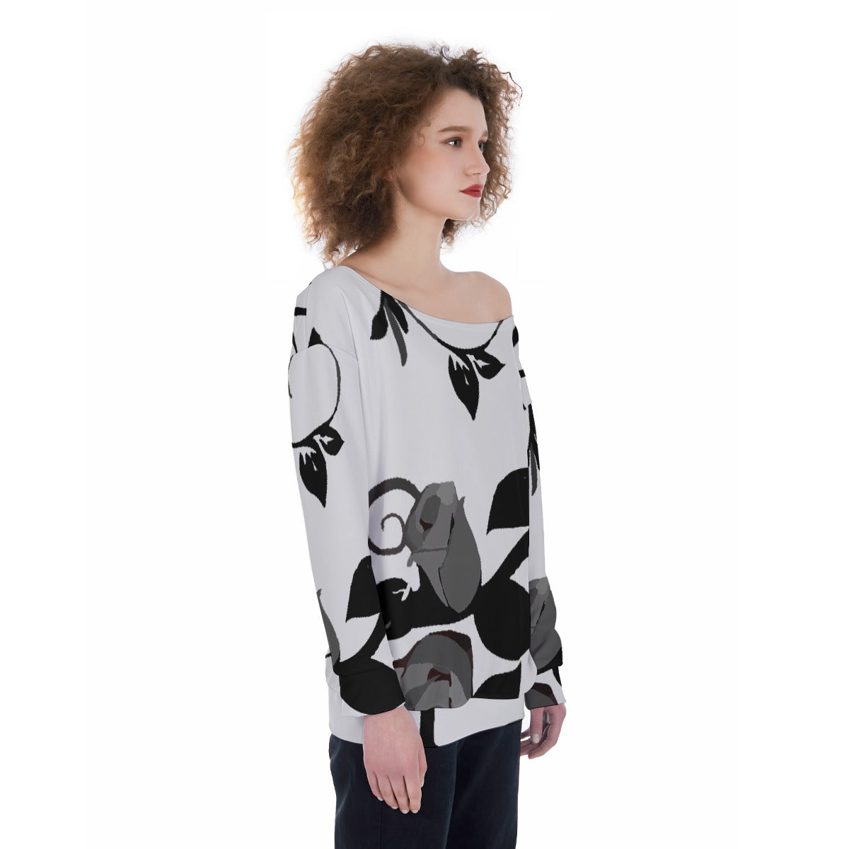 All-Over Print Oversized Women's Off-Shoulder Sweatshirt