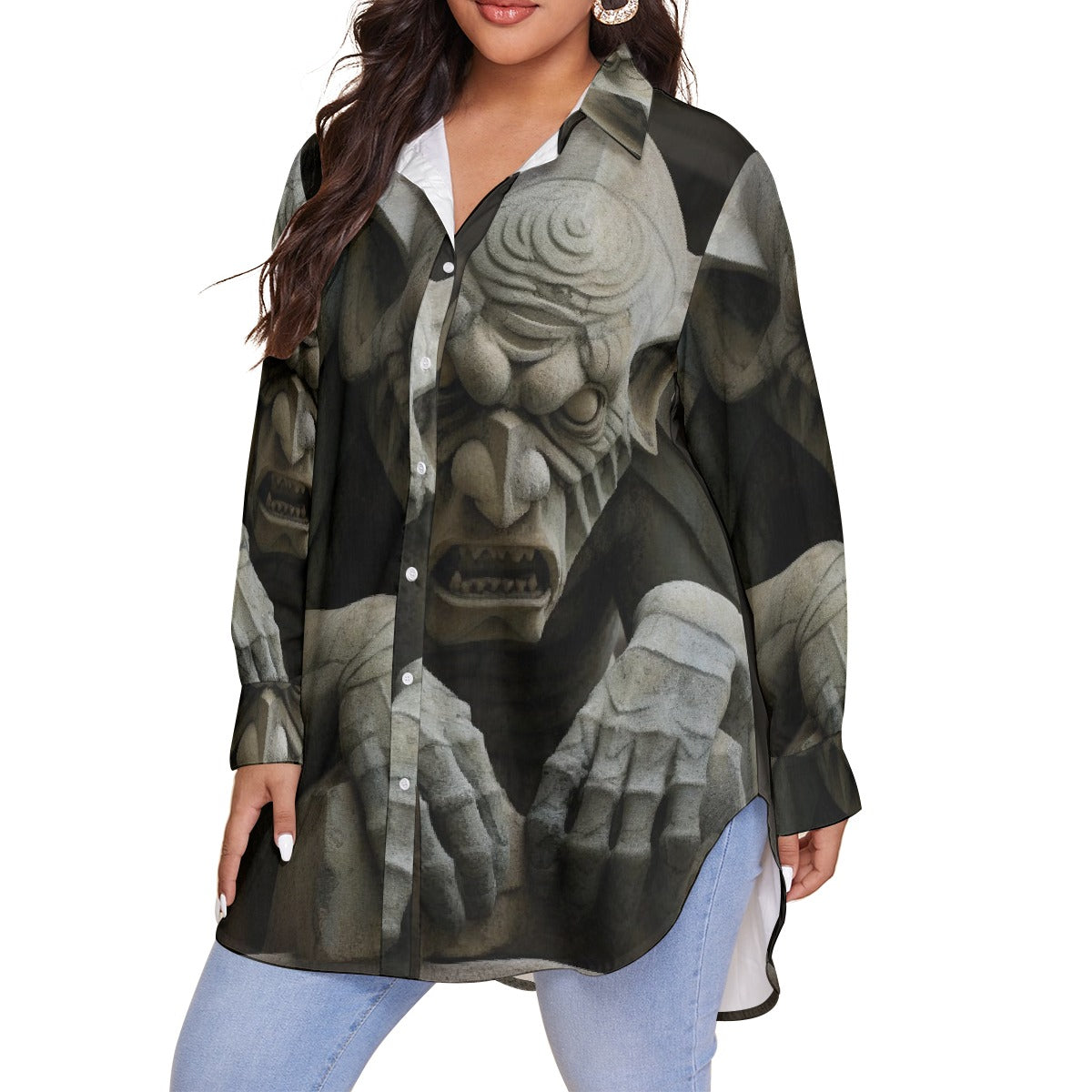 All-Over Print Women's Shirt With Long Sleeve(Plus Size)