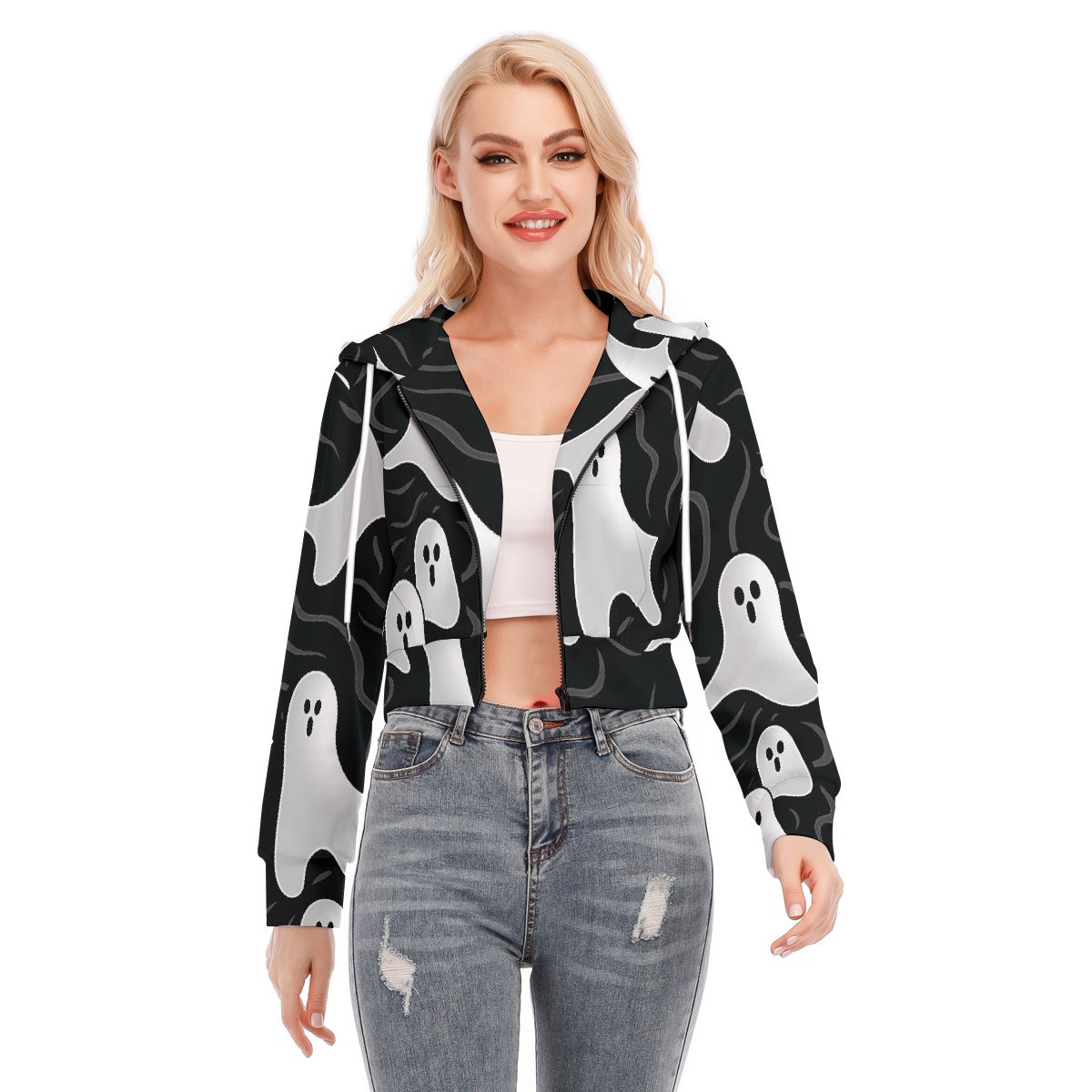 All-Over Print Women's Crop Top Hoodie With Zipper Closure