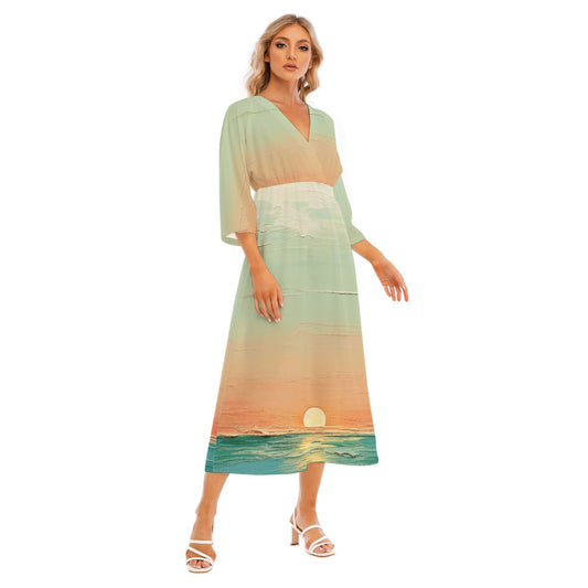 All-Over Print Women's Mid-Sleeve Long Dress