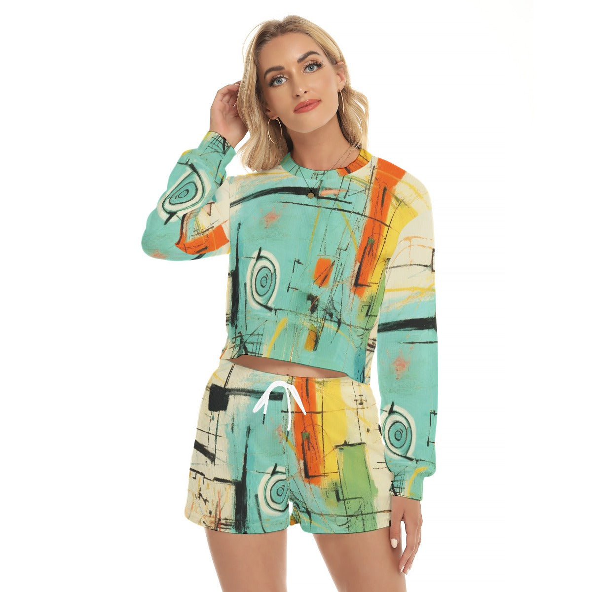 All-Over Print Women's Short Sweatshirt And Pants Suit