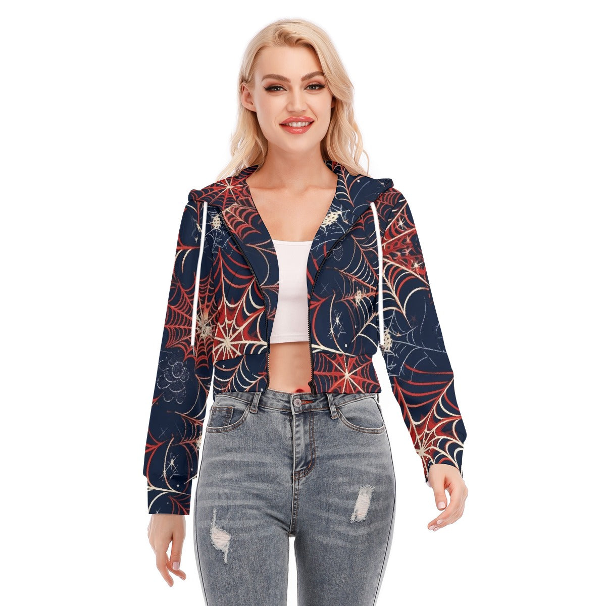 All-Over Print Women's Crop Top Hoodie With Zipper Closure