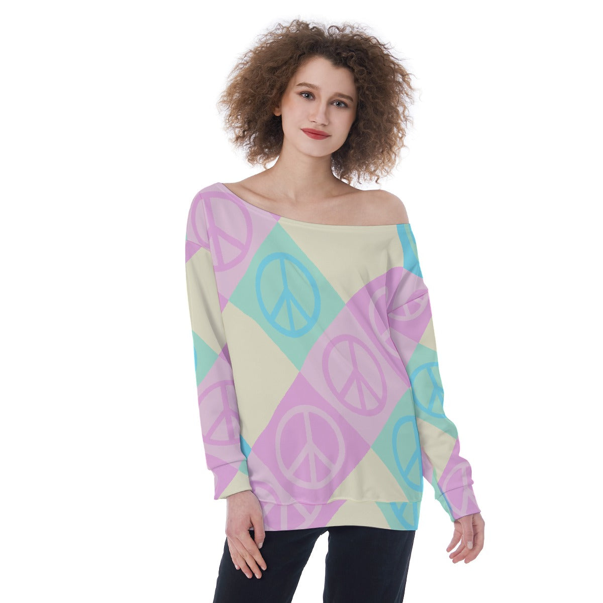 All-Over Print Oversized Women's Off-Shoulder Sweatshirt