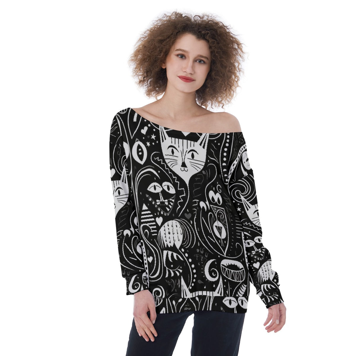 All-Over Print Oversized Women's Off-Shoulder Sweatshirt