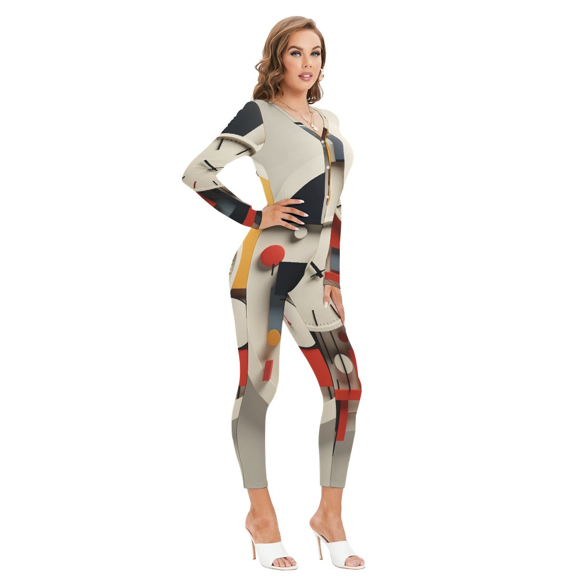 All-Over Print Women's Plunging Neck Jumpsuit