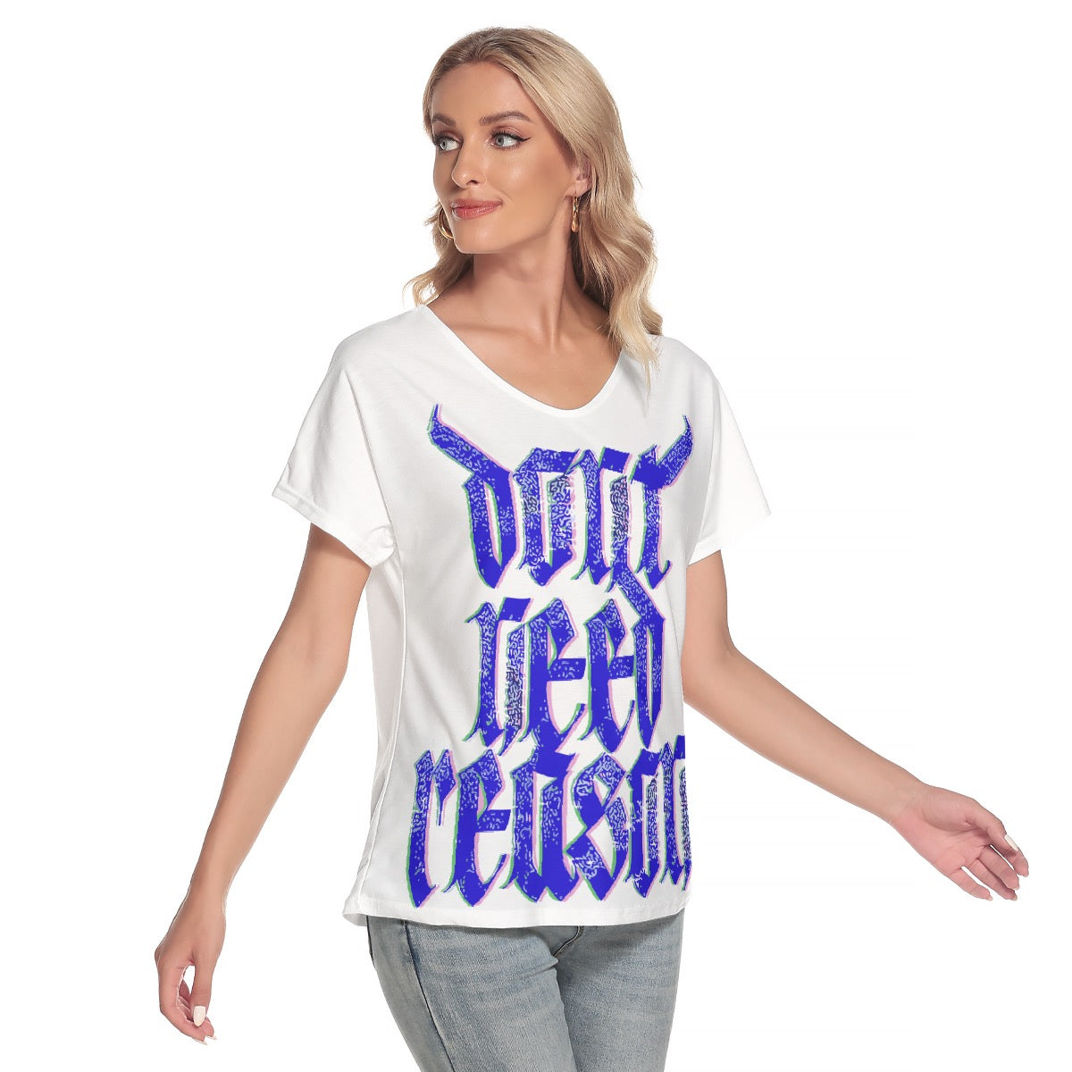 All-Over Print Women's Loose V-neck Short Sleeve T-shirt